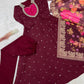 Wine Sequin Anarkali Gown Set