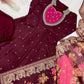 Wine Sequin Anarkali Gown Set