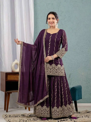 Wine Sequin Sharara Set