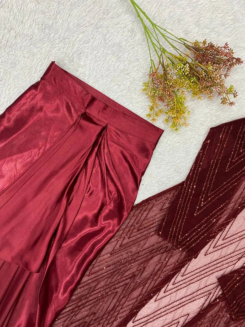 Wine Sequin Shrug Co-ord Set