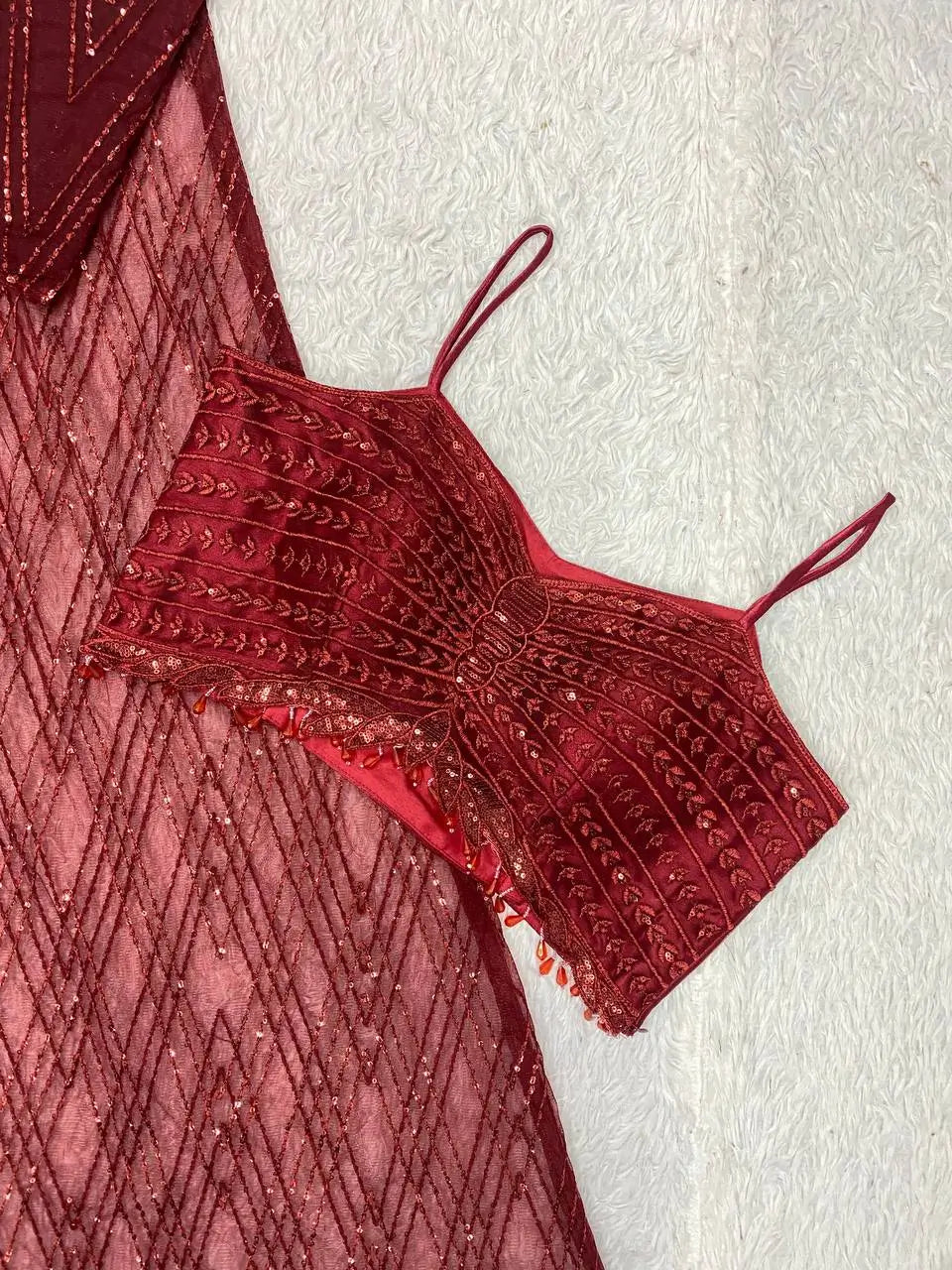 Wine Sequin Shrug Co-ord Set