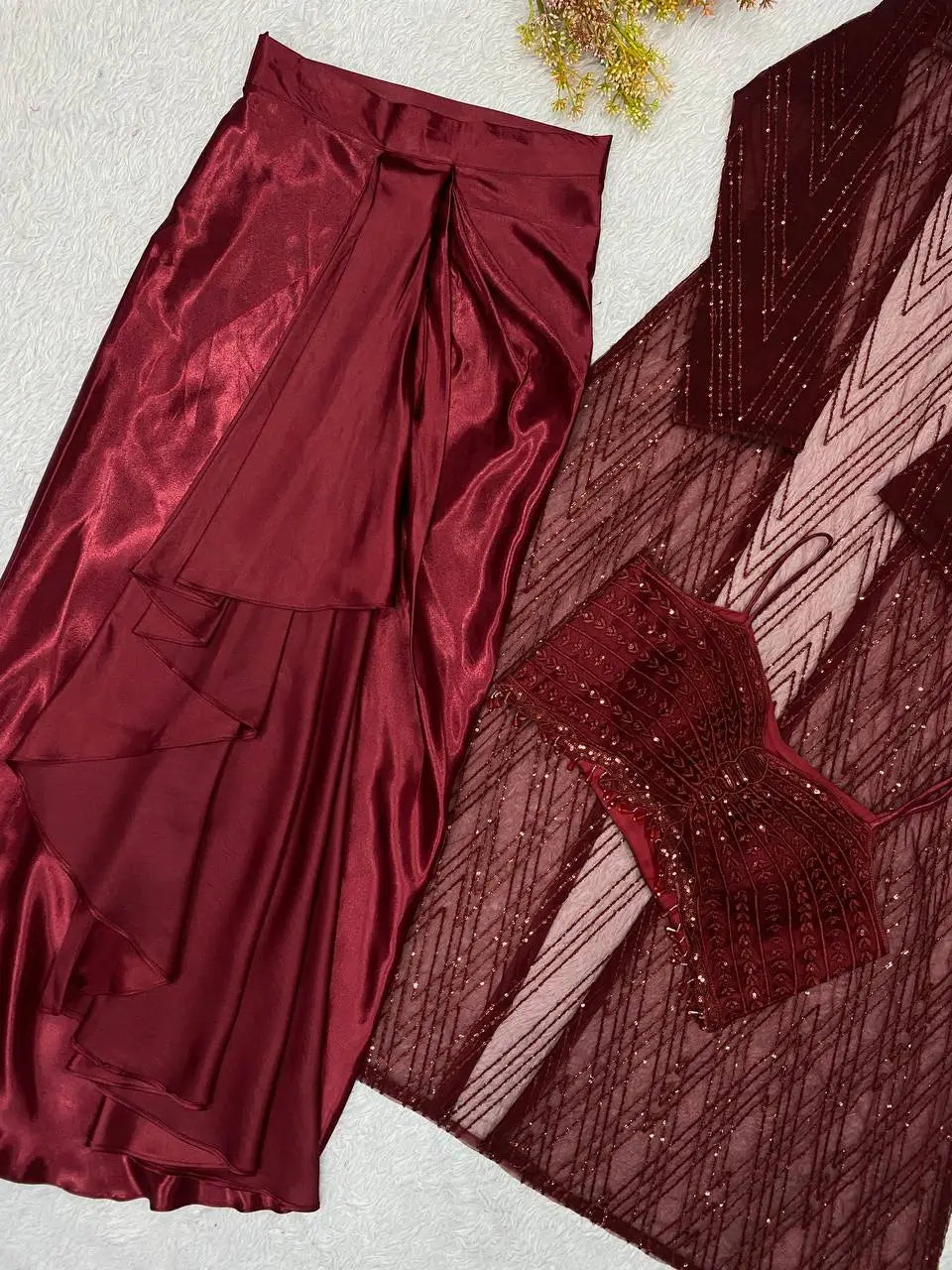 Wine Sequin Shrug Co-ord Set