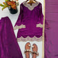 Wine Shimmer Silk Sharara Set with Mirror Work