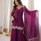 Wine Shimmer Silk Sharara Set with Mirror Work