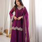 Wine Shimmer Silk Sharara Set with Mirror Work