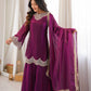 Wine Shimmer Silk Sharara Set with Mirror Work