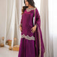 Wine Shimmer Silk Sharara Set with Mirror Work