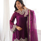 Wine Shimmer Silk Sharara Set with Mirror Work