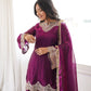 Wine Shimmer Silk Sharara Set with Mirror Work