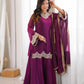 Wine Shimmer Silk Sharara Set with Mirror Work