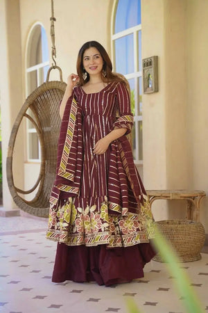 Wine Striped Sequin Anarkali