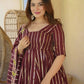 Wine Striped Sequin Anarkali