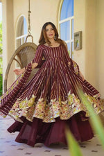 Wine Striped Sequin Anarkali