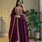 Wine Zari Embroidered Gown