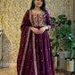 Wine Zari Embroidered Gown