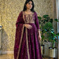 Wine Zari Embroidered Gown