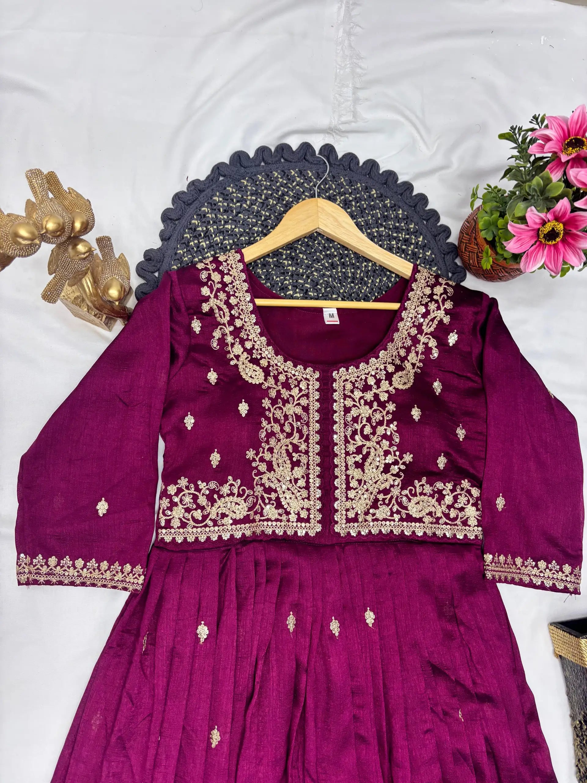 Wine Zari Embroidered Gown