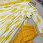 Yellow Cambric Cotton Printed Anarkali Set with Dupatta