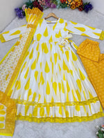Yellow Cambric Cotton Printed Anarkali Set with Dupatta