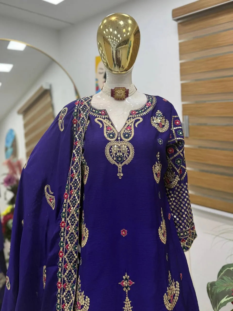 Yellow Chinon Silk Embroidered Sharara Suit with Dupatta – Heavy Sequence Work | Wedding & Festive Wear