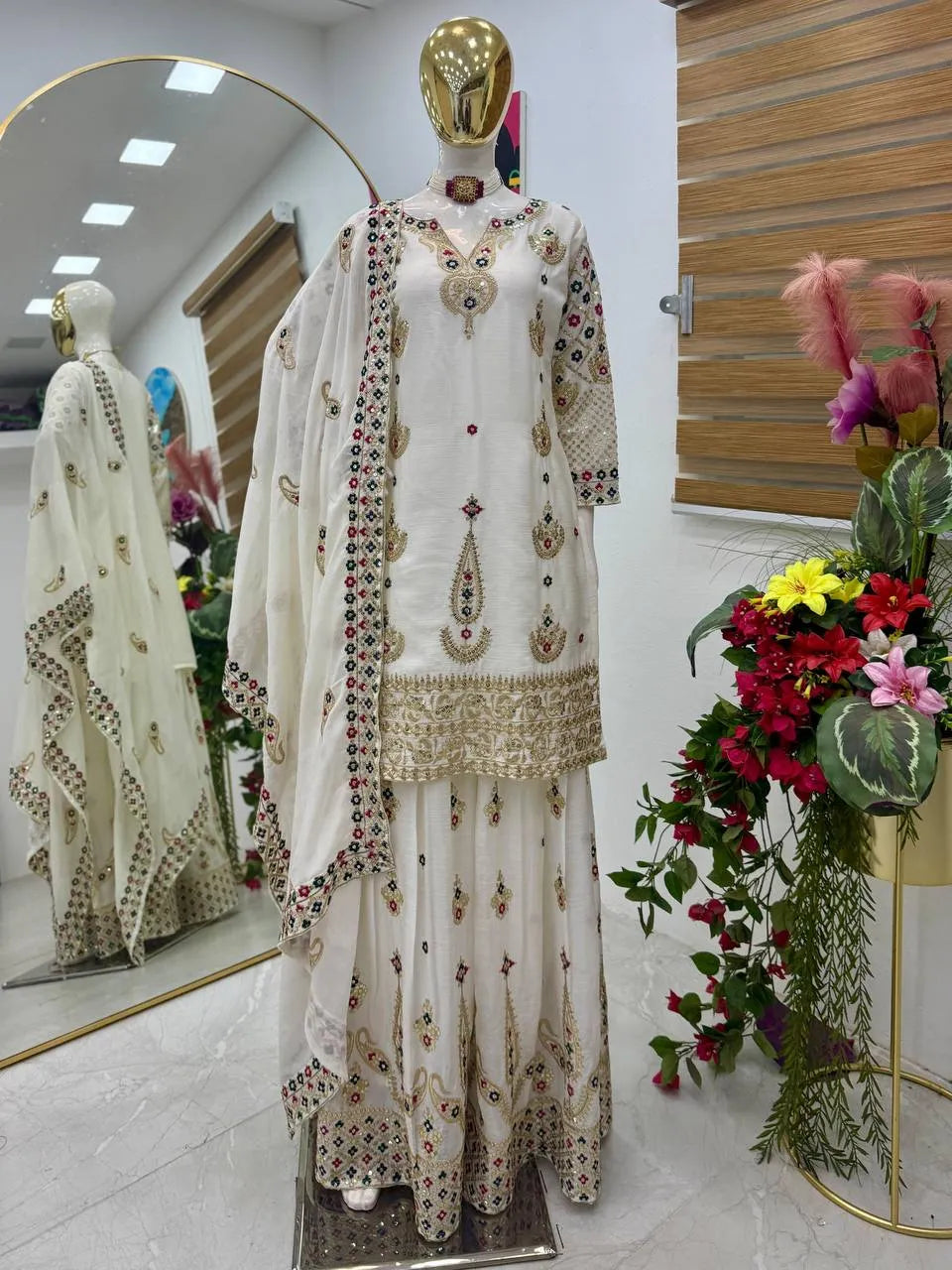 Yellow Chinon Silk Embroidered Sharara Suit with Dupatta – Heavy Sequence Work | Wedding & Festive Wear