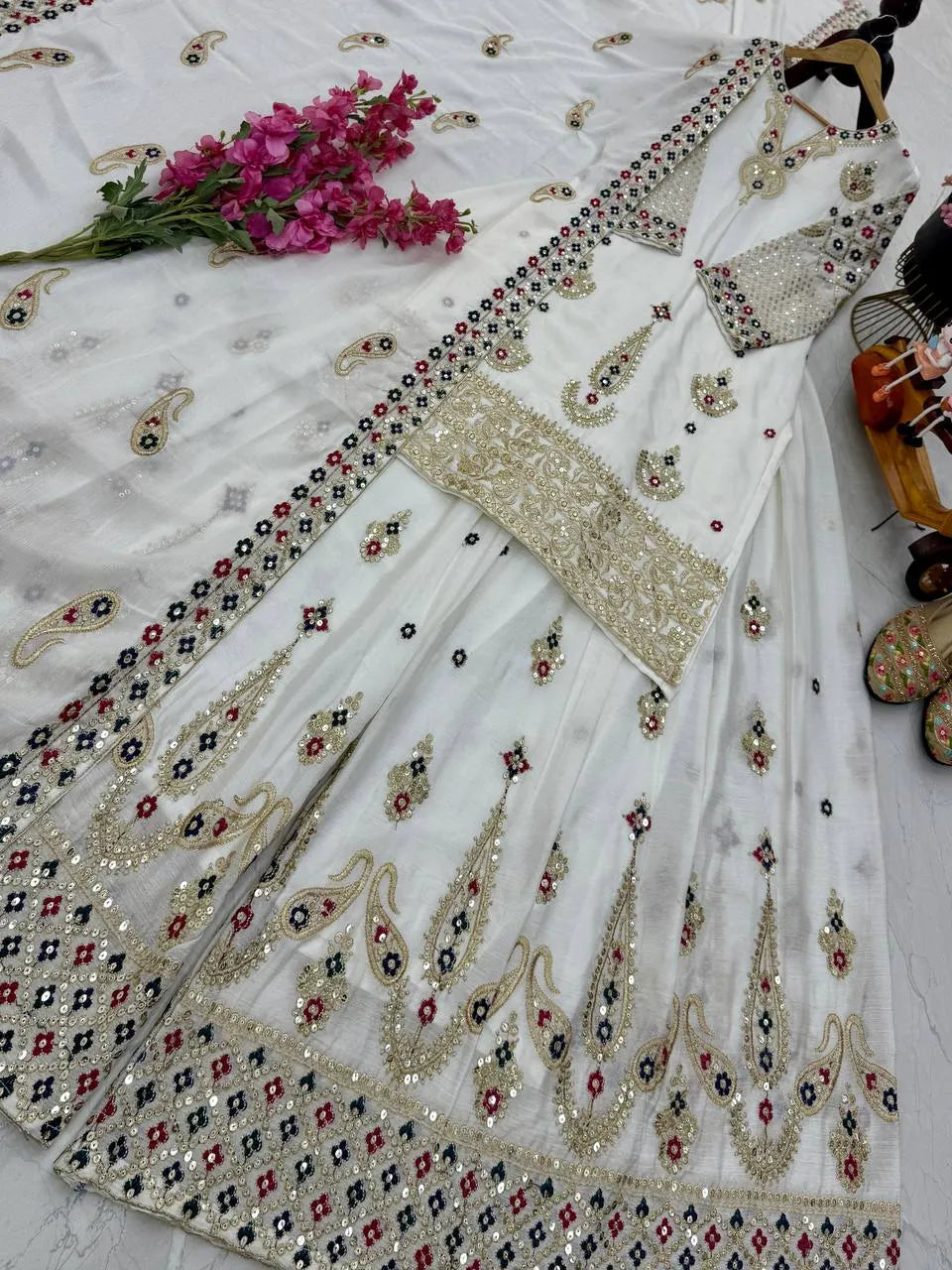 Yellow Chinon Silk Embroidered Sharara Suit with Dupatta – Heavy Sequence Work | Wedding & Festive Wear