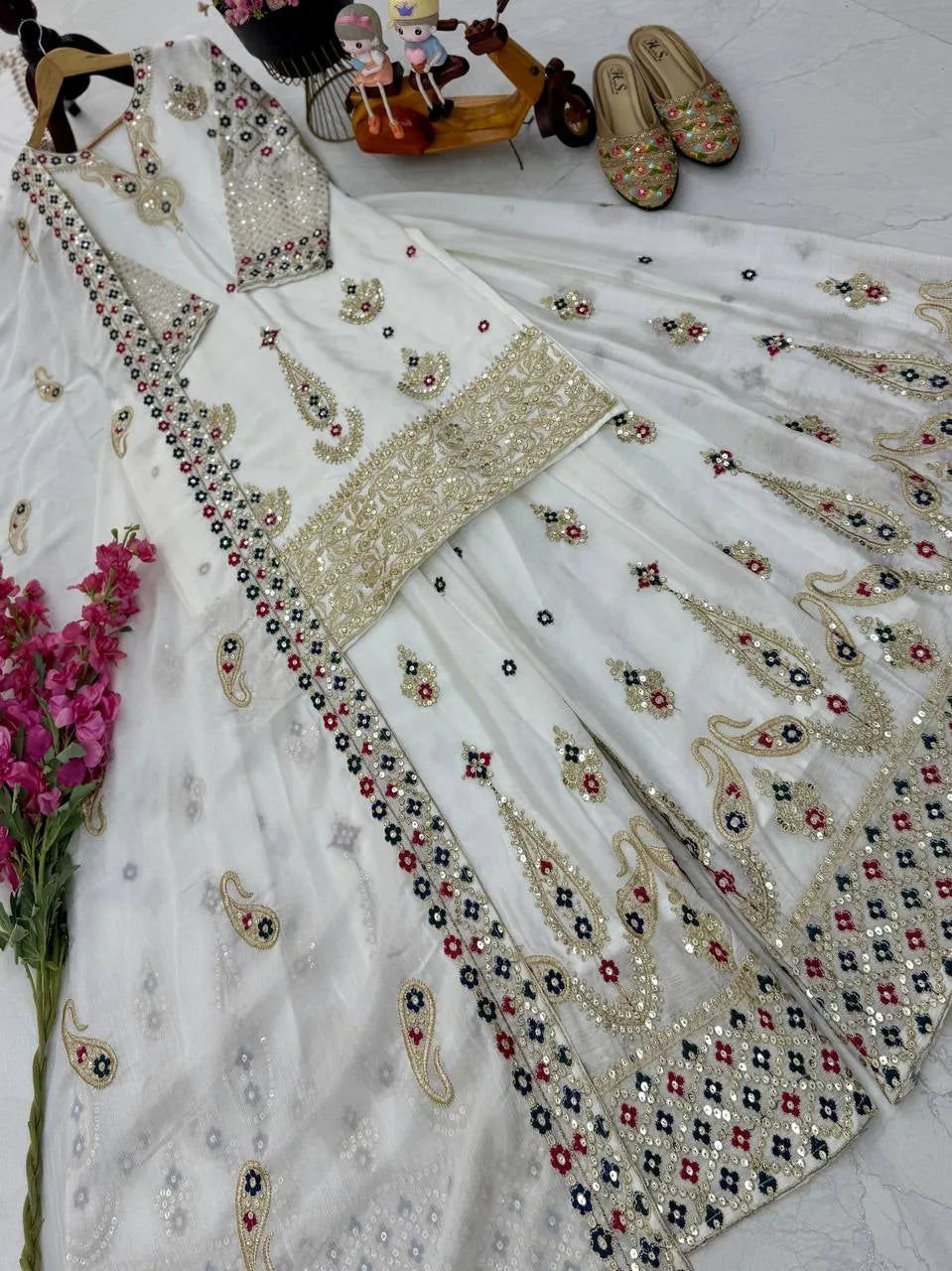 Yellow Chinon Silk Embroidered Sharara Suit with Dupatta – Heavy Sequence Work | Wedding & Festive Wear