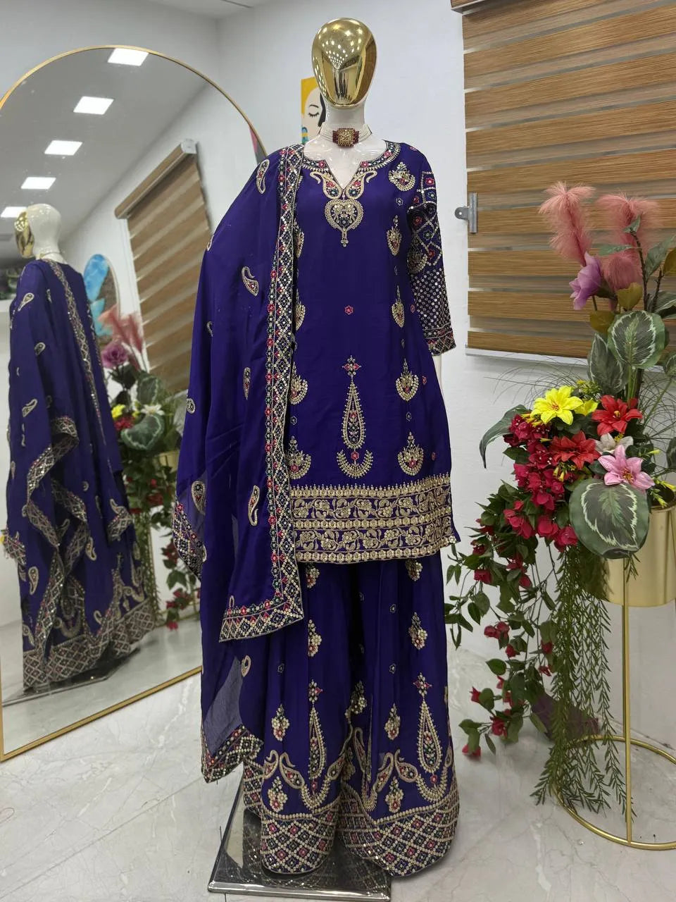 Yellow Chinon Silk Embroidered Sharara Suit with Dupatta – Heavy Sequence Work | Wedding & Festive Wear