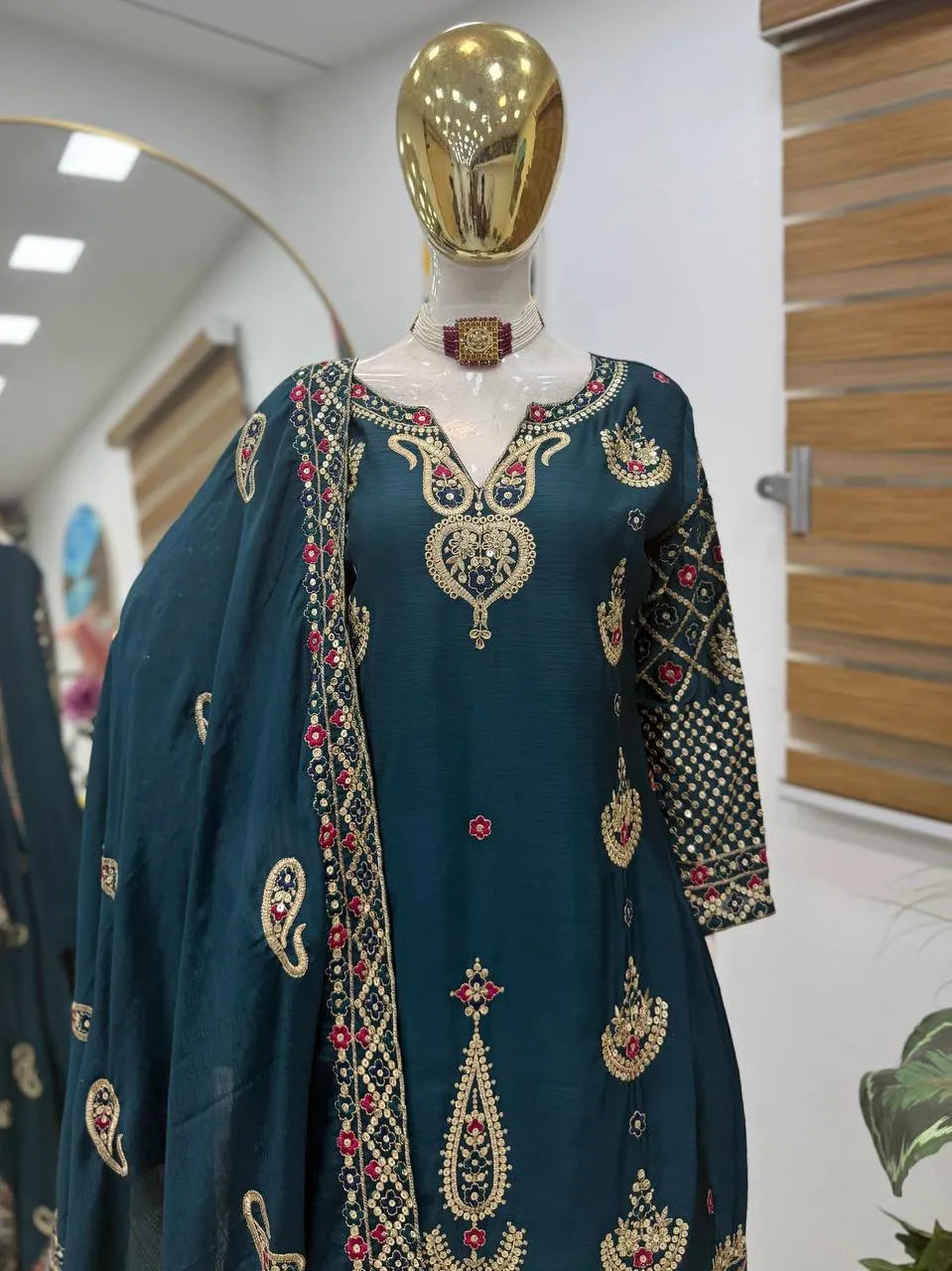 Yellow Chinon Silk Embroidered Sharara Suit with Dupatta – Heavy Sequence Work | Wedding & Festive Wear
