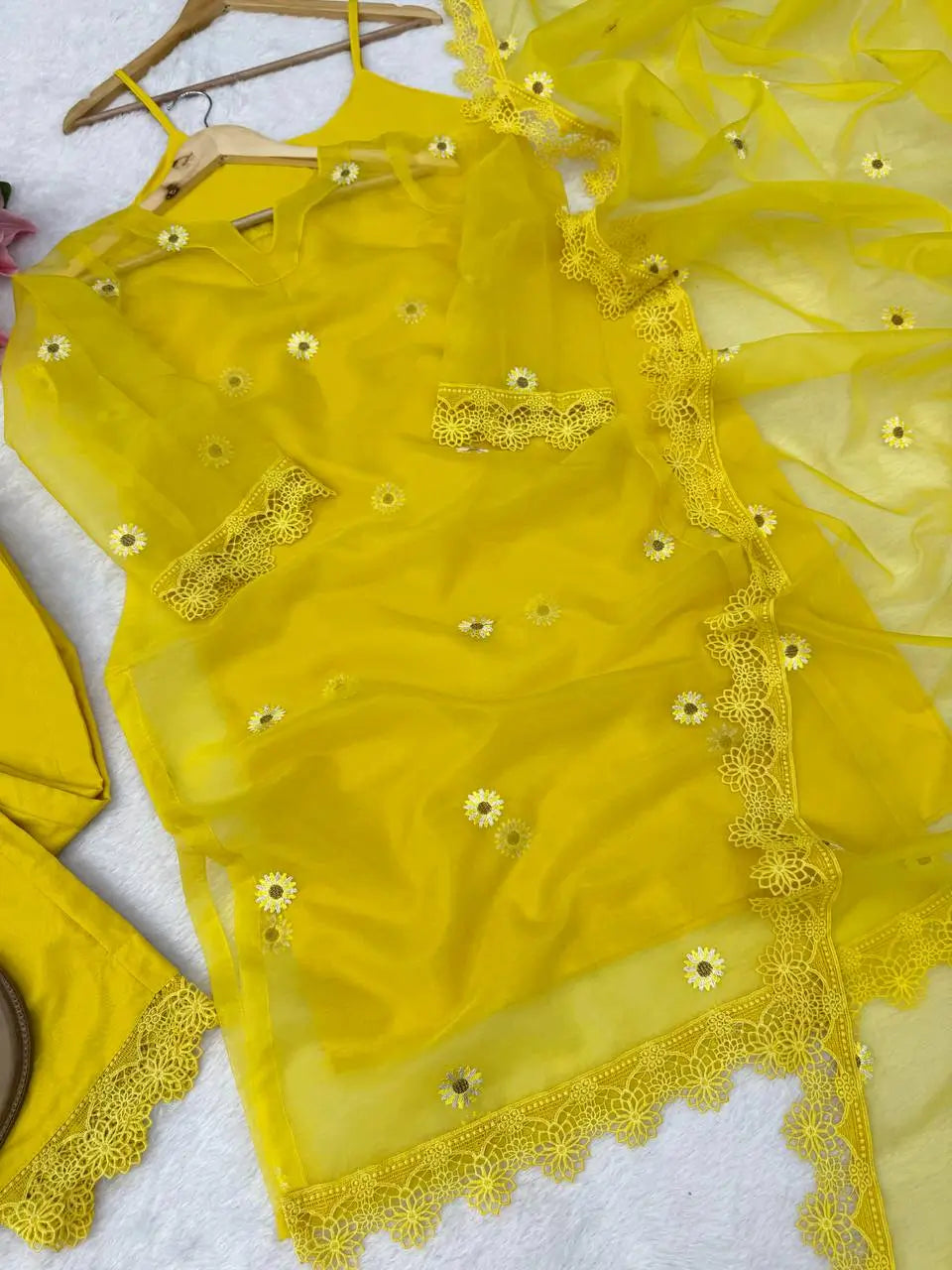 Yellow Daisy Thread-Work Suit