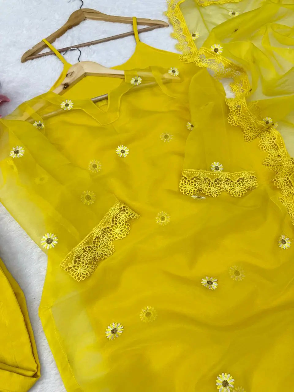 Yellow Daisy Thread-Work Suit