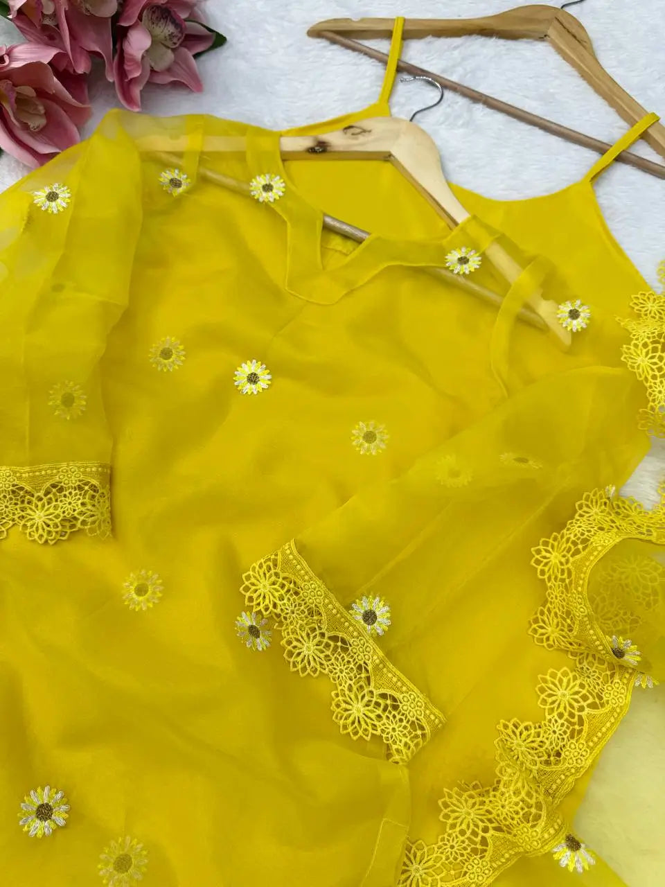 Yellow Daisy Thread-Work Suit