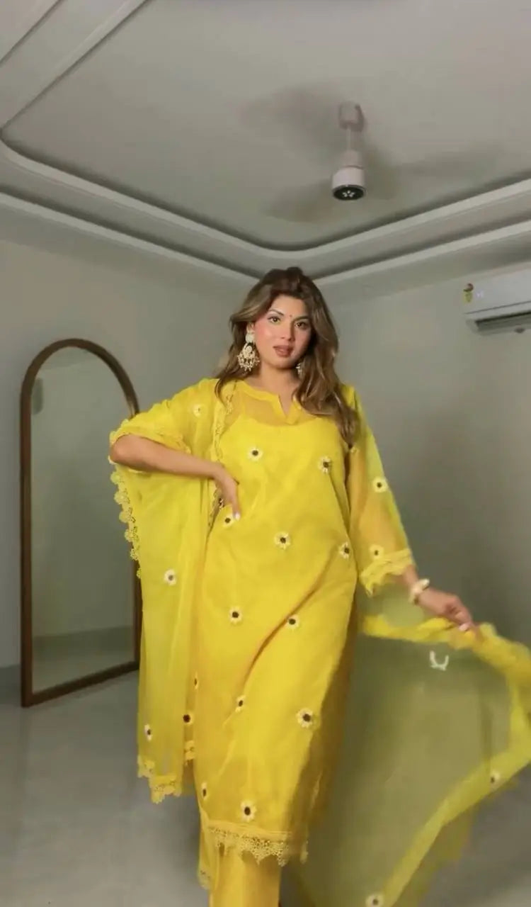 Yellow Daisy Thread-Work Suit