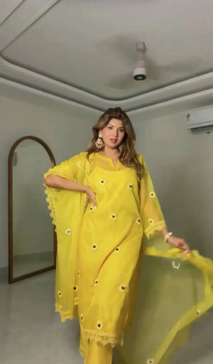 Yellow Daisy Thread-Work Suit