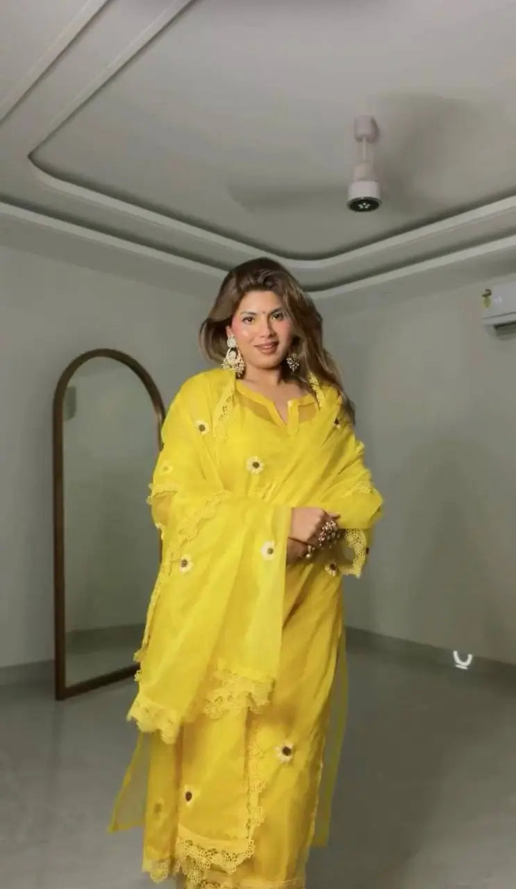 Yellow Daisy Thread-Work Suit
