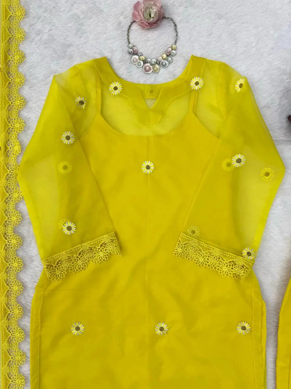 Yellow Daisy Thread-Work Suit