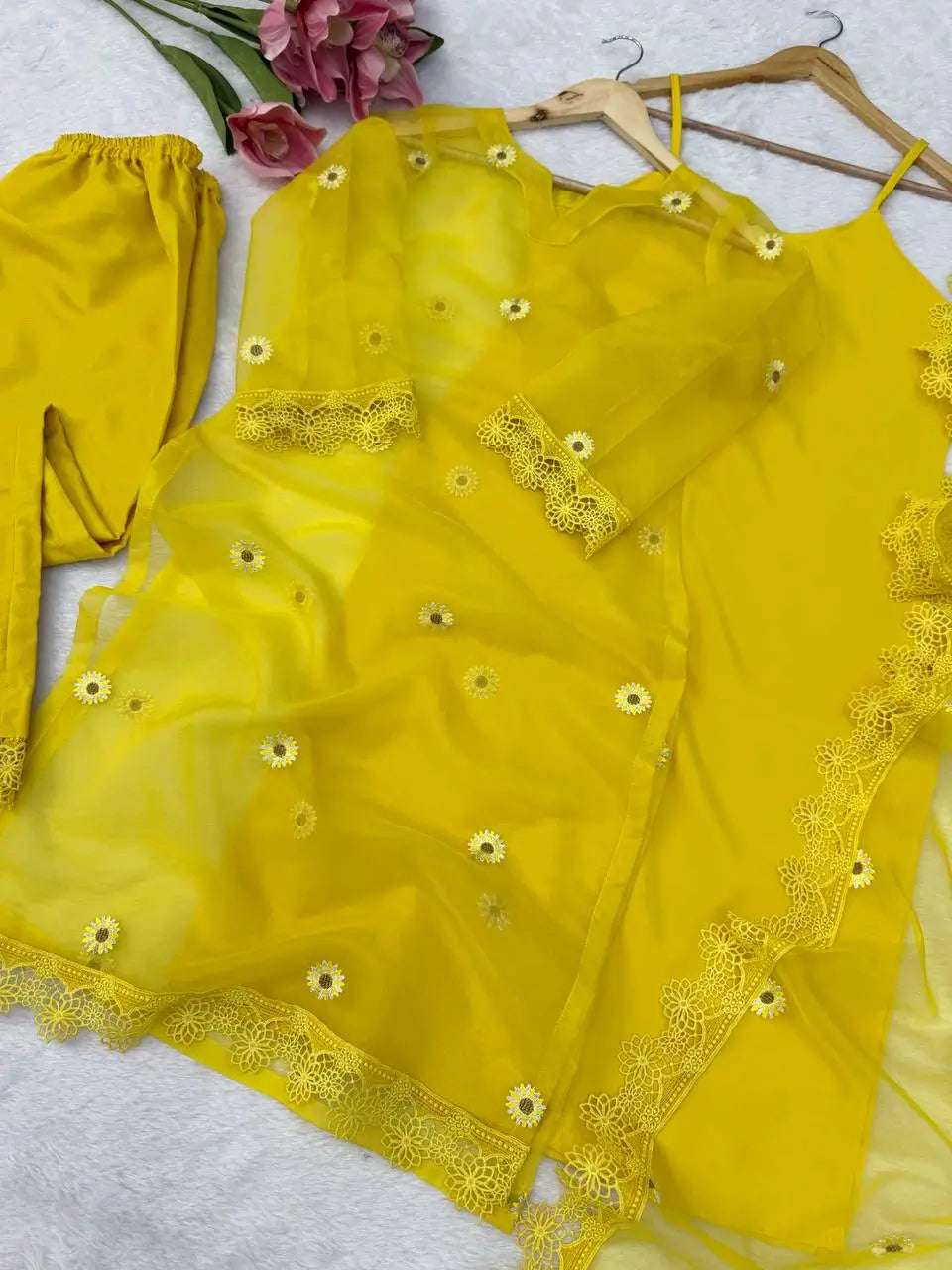 Yellow Daisy Thread-Work Suit