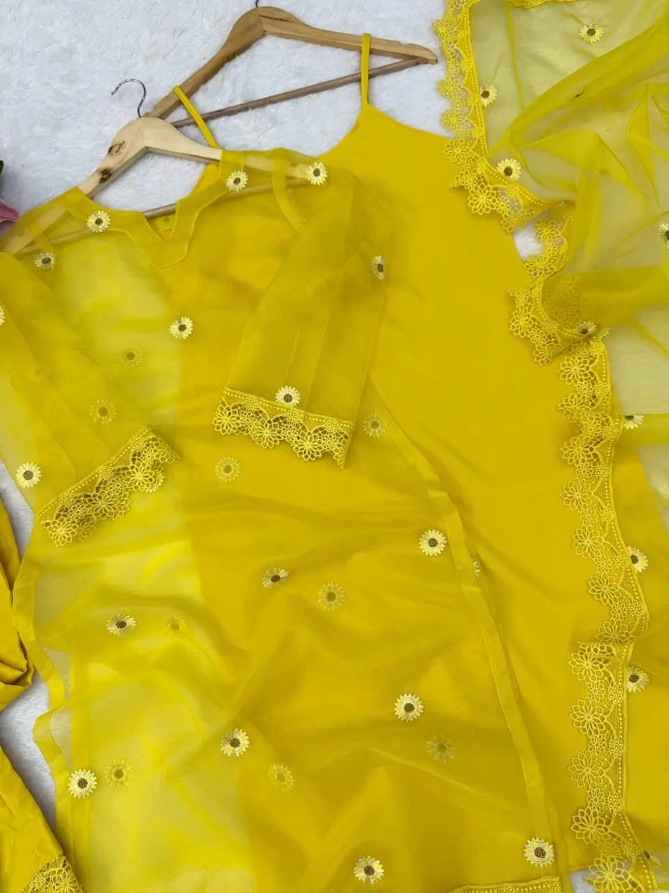 Yellow Daisy Thread-Work Suit