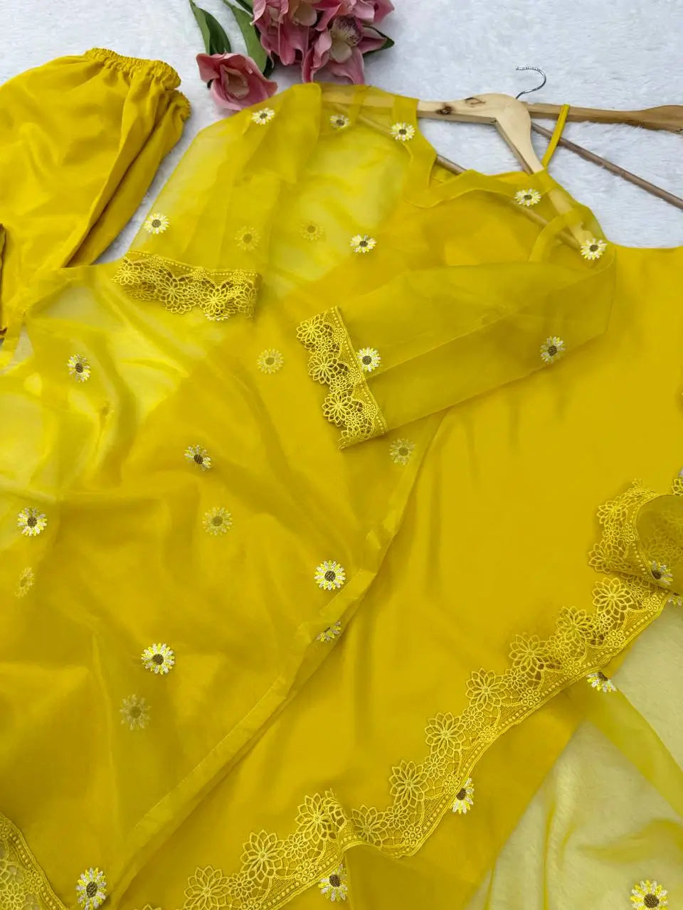 Yellow Daisy Thread-Work Suit
