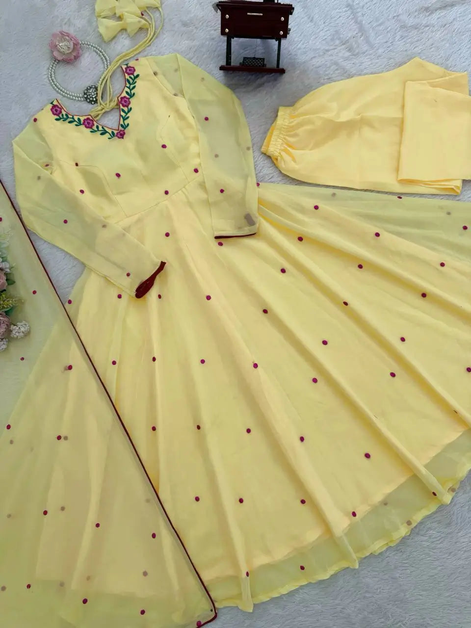 Yellow Floral Dot Anarkali