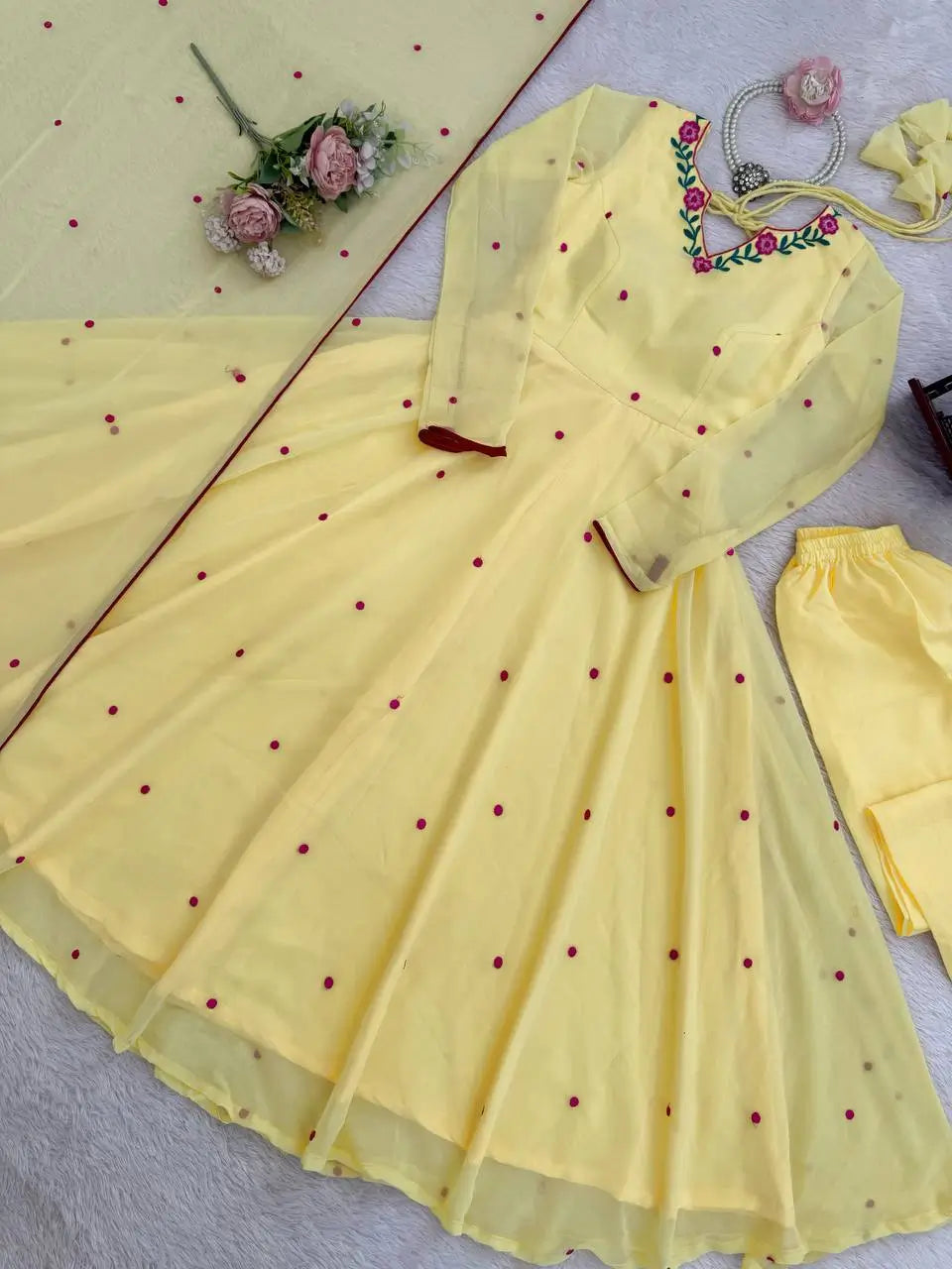 Yellow Floral Dot Anarkali