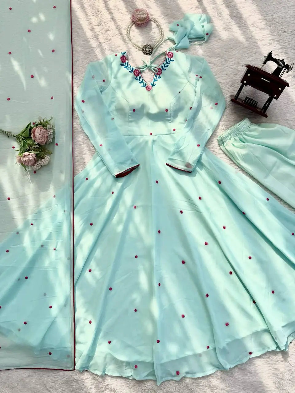 Yellow Floral Dot Anarkali