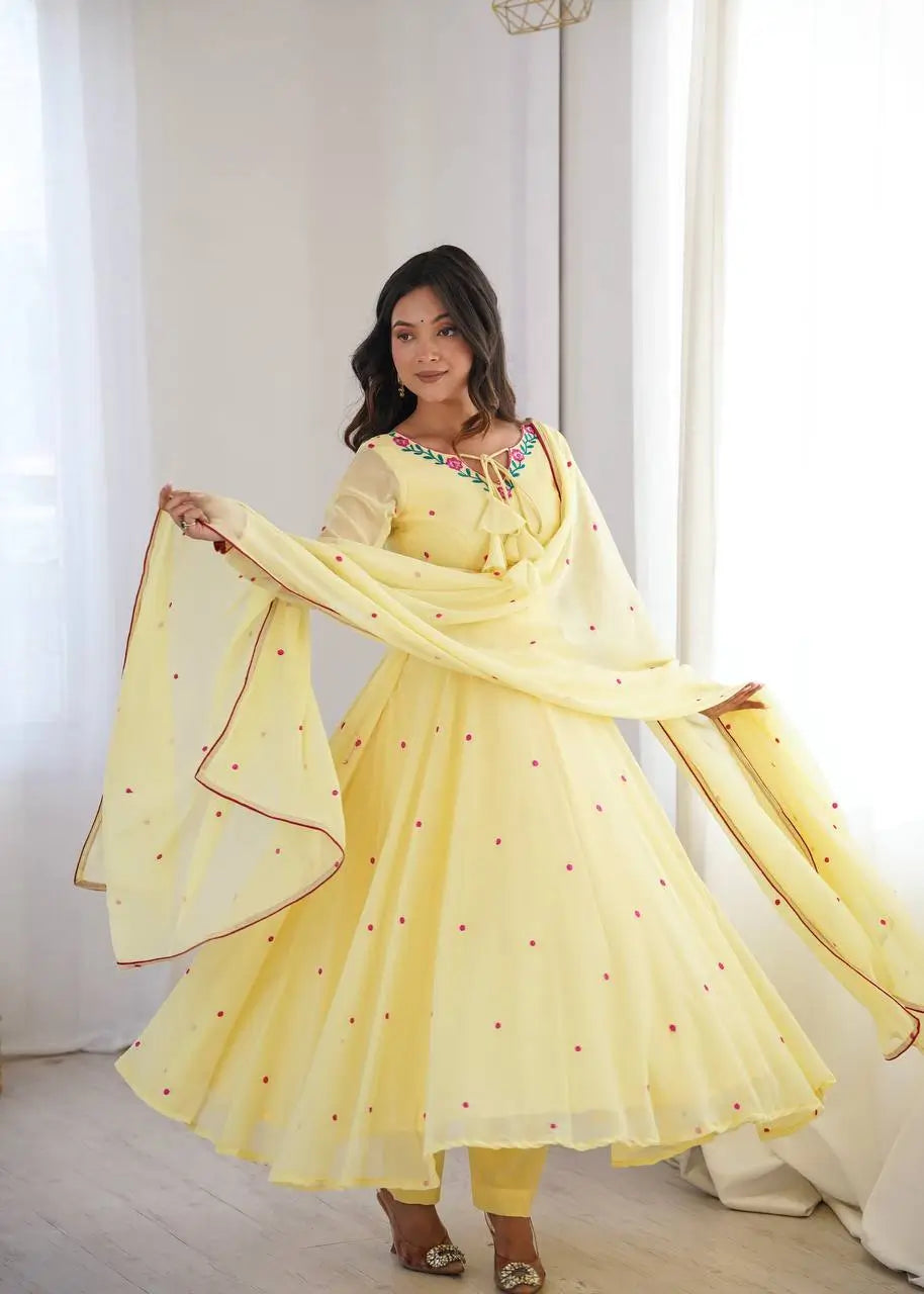 Yellow Floral Dot Anarkali