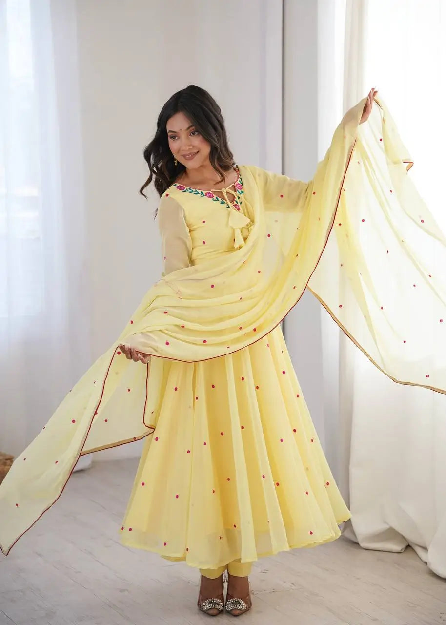 Yellow Floral Dot Anarkali