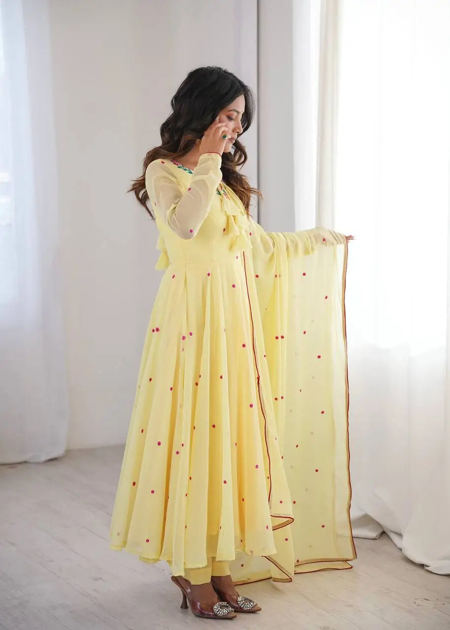 Yellow Floral Dot Anarkali