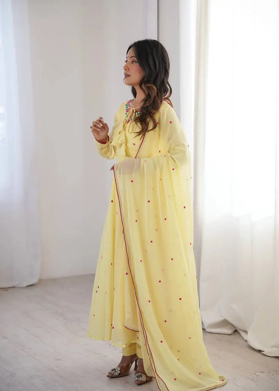 Yellow Floral Dot Anarkali