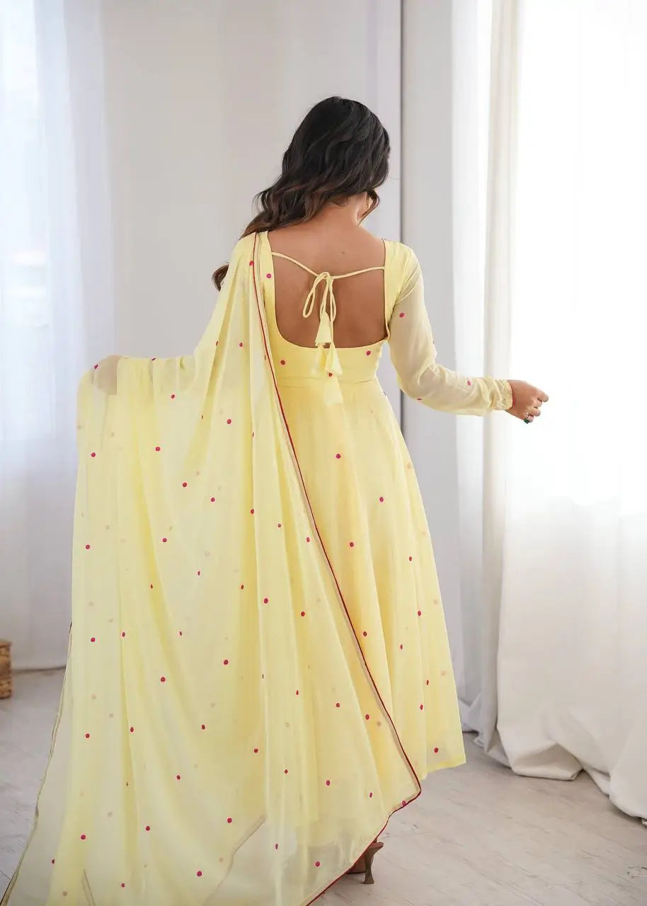 Yellow Floral Dot Anarkali