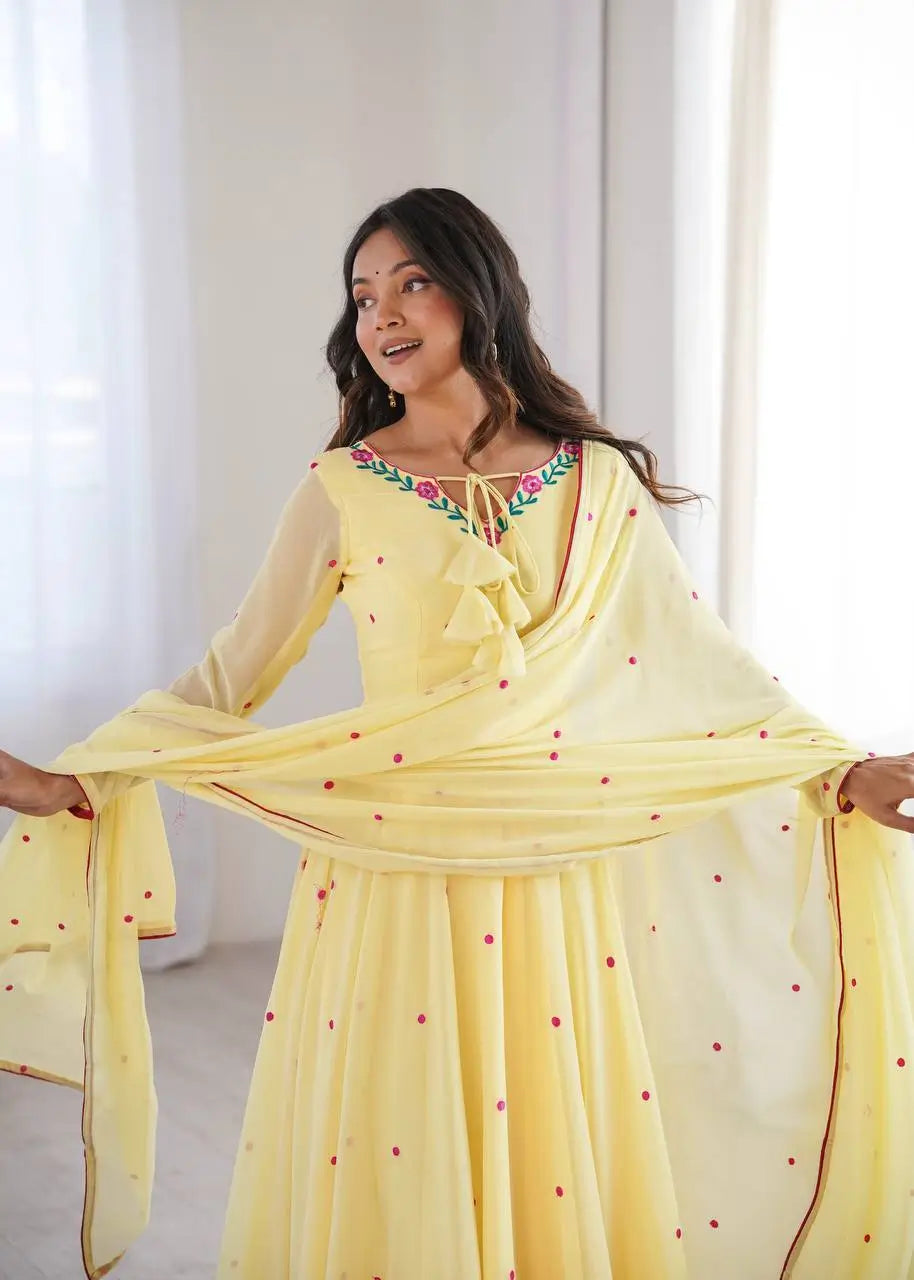 Yellow Floral Dot Anarkali