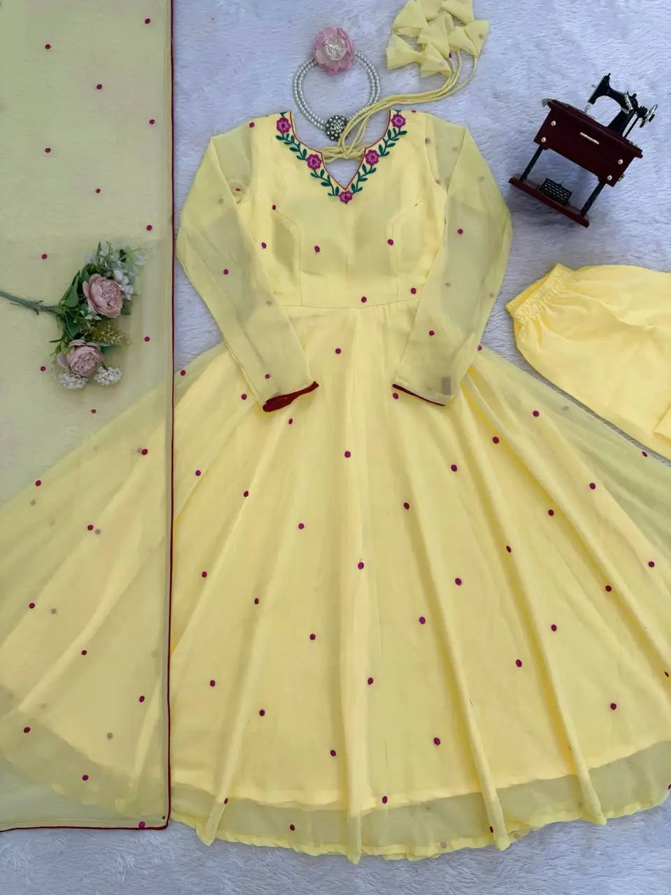 Yellow Floral Dot Anarkali