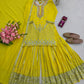 Yellow Heavy Fox Georgette Embroidered Sequins Sharara Suit Set with Dupatta | Festive Party Wear